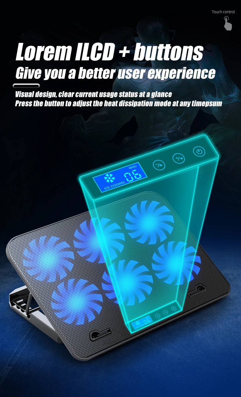 COOLCOLD A9 Gaming RGB Laptop Cooler - 6 Fan LED Light Stand with 2 USB Ports for 13-18" Laptops & MacBooks