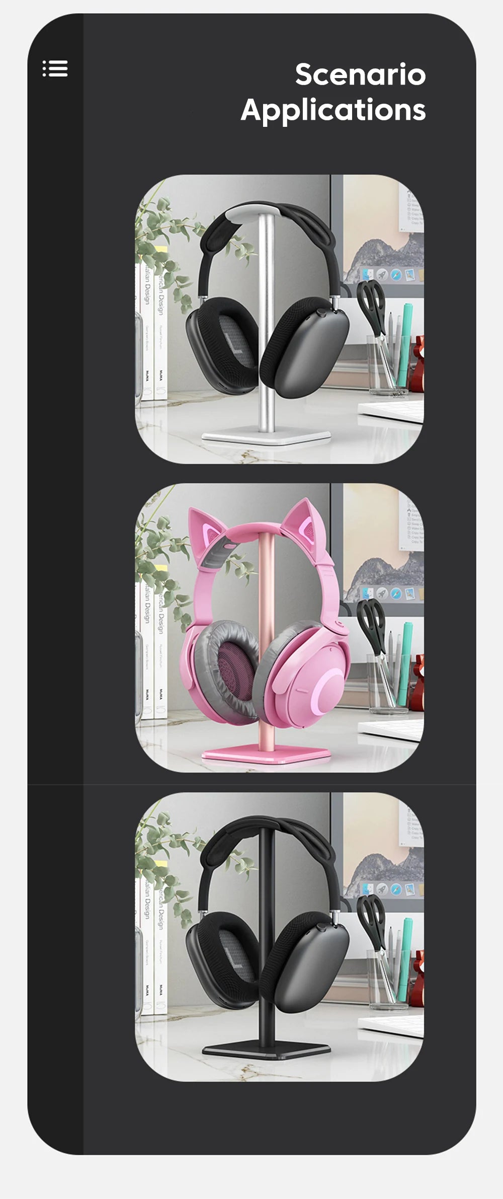 Universal Headphone Stand - Aluminum Alloy Gaming Headset Holder for Desktop Earphones Support