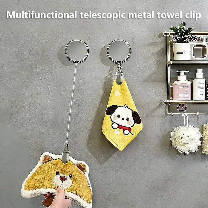 Retractable Metal Towel Holder | Self-Adhesive Wall Mount, No Drill, Stainless Steel Extendable Bar for Kitchen Bathroom Bedroom