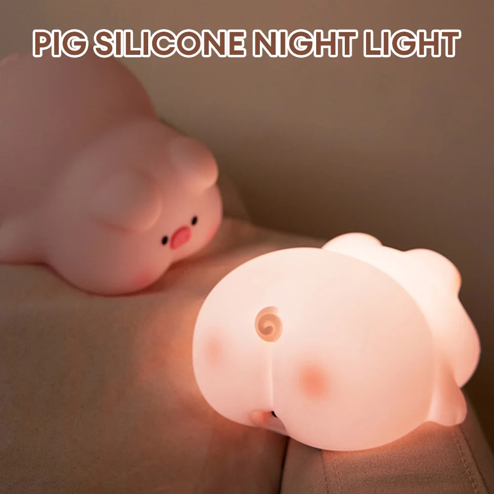 Cute Piggy Silicone LED Night Light - Touch Sensor Animal Lamp for Kids 🐷✨