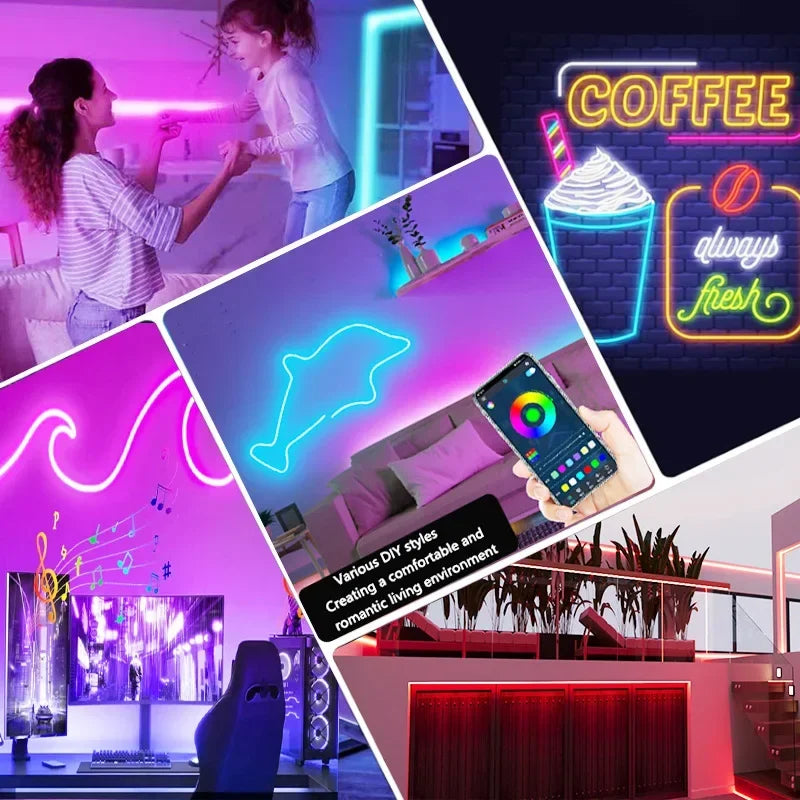 RGB Neon LED Strip - 1/2/3/5M IP65 Waterproof USB Neon Ribbon with Tuya App Control for Home Decor
