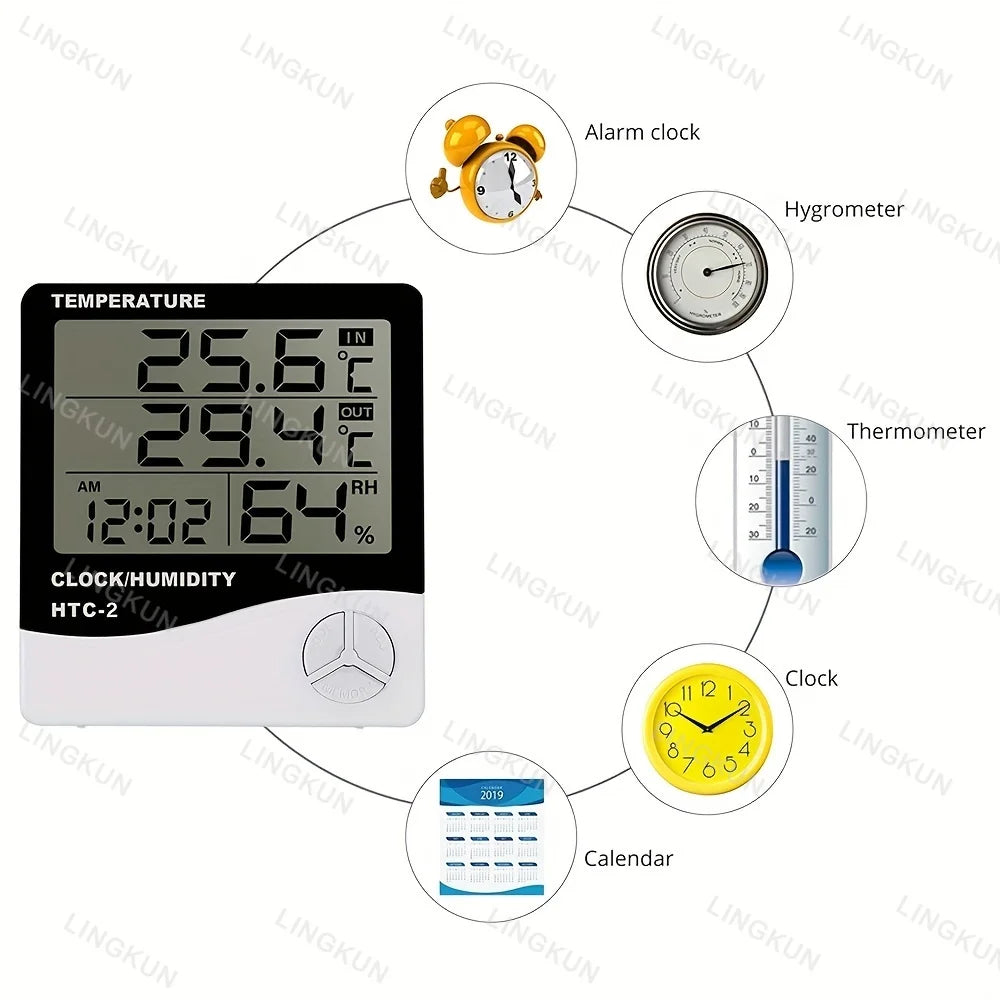 Electronic Clock Temperature Humidity Meter Weather Station for Home With Alarm LED Thermometer Thermo-Hygrometer Multifunction