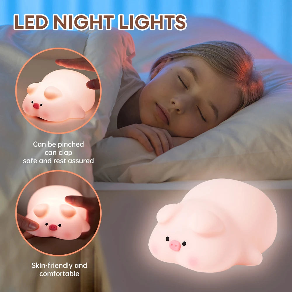 Cute Piggy Silicone LED Night Light - Touch Sensor Animal Lamp for Kids 🐷✨