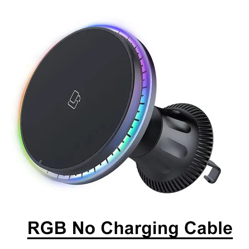 30W Magnetic Car Wireless Charger RGB for iPhone 12-15 Pro Max MagSafe Car Phone Holder