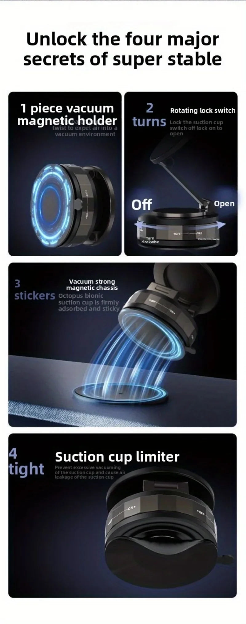 Lightweight Magnetic Car Phone Stand - Vacuum Suction Rotating Holder 📱✨