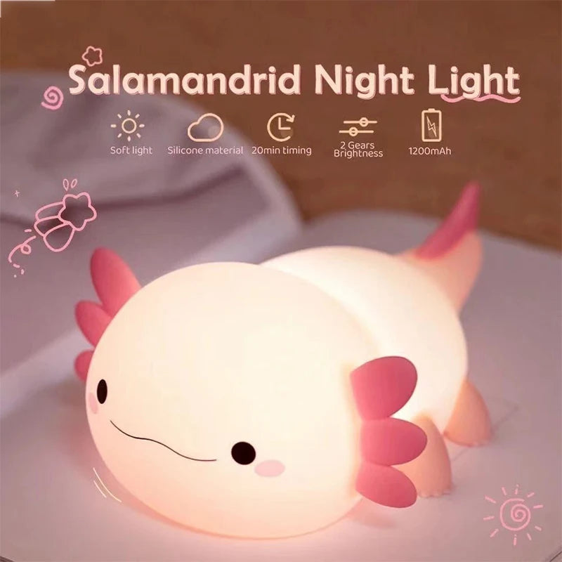 Cute Axolotl Night Light - Silicone Touch Nursery Lamp for Kids & Babies 🦎✨
