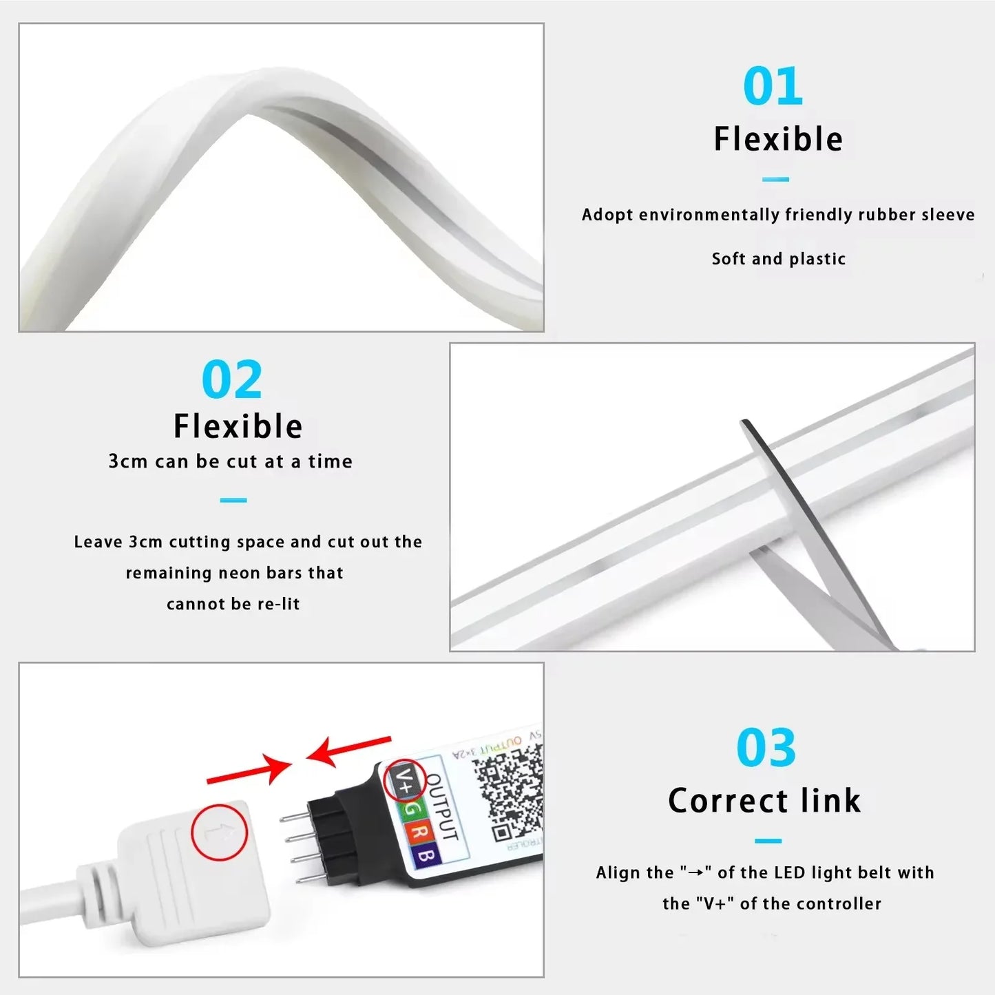 RGB Neon LED Strip - 1/2/3/5M IP65 Waterproof USB Neon Ribbon with Tuya App Control for Home Decor
