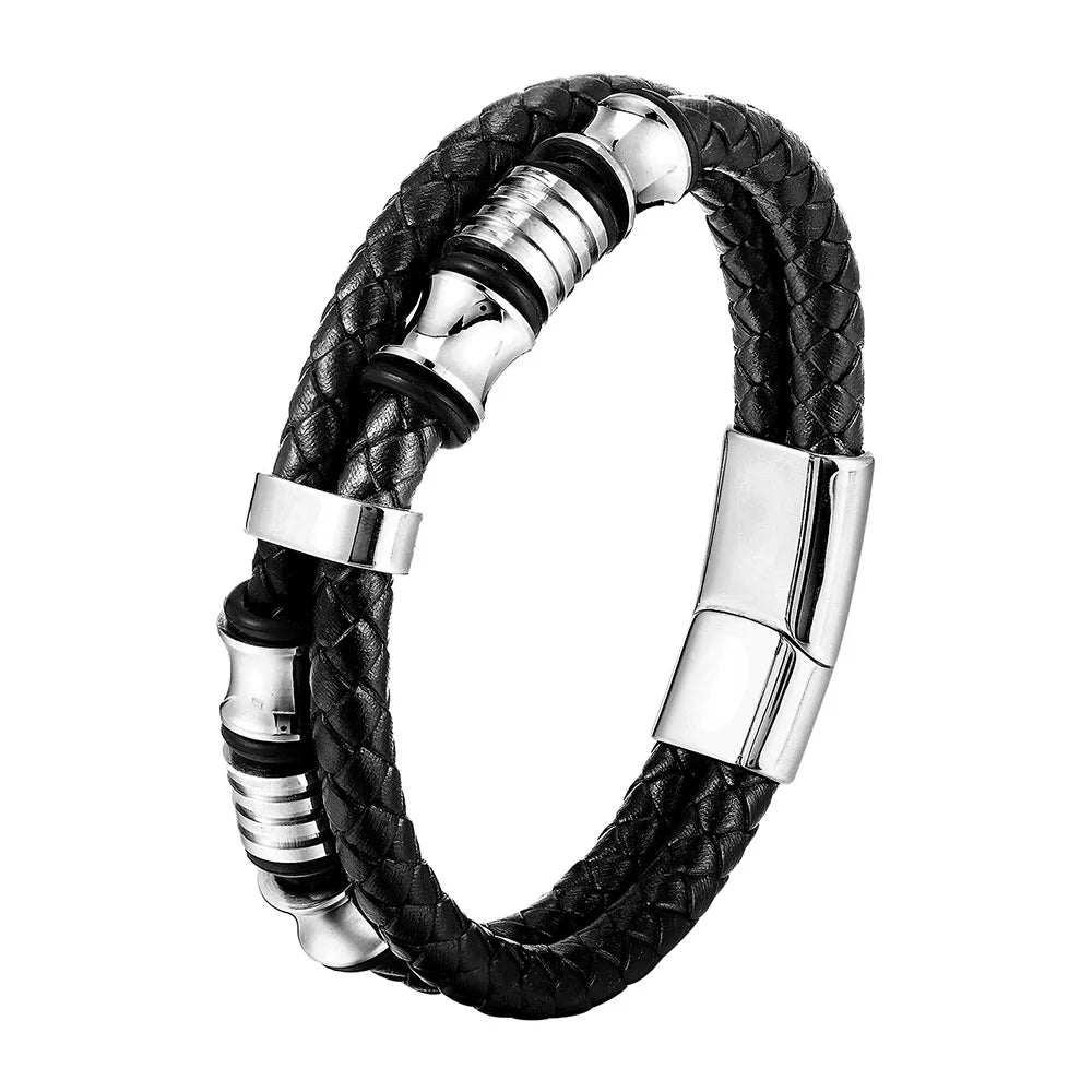 Charm Braid Rope Bracelet - Stainless Steel Magnetic Buckle Leather Bracelet for Men 🧲✨