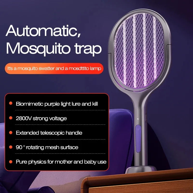 Telescopic Electric Mosquito Swatter & UV Trap Lamp — 109cm Extended Reach, Rechargeable, Wall Mountable