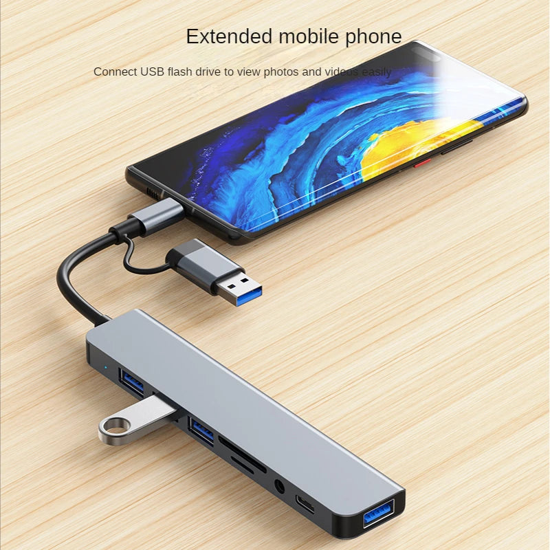 USB 3.0 Type-C Adapter Docking Station - Multi-Hub Splitter with USB 2.0, TF/SD Card Reader & Audio for MacBook Pro