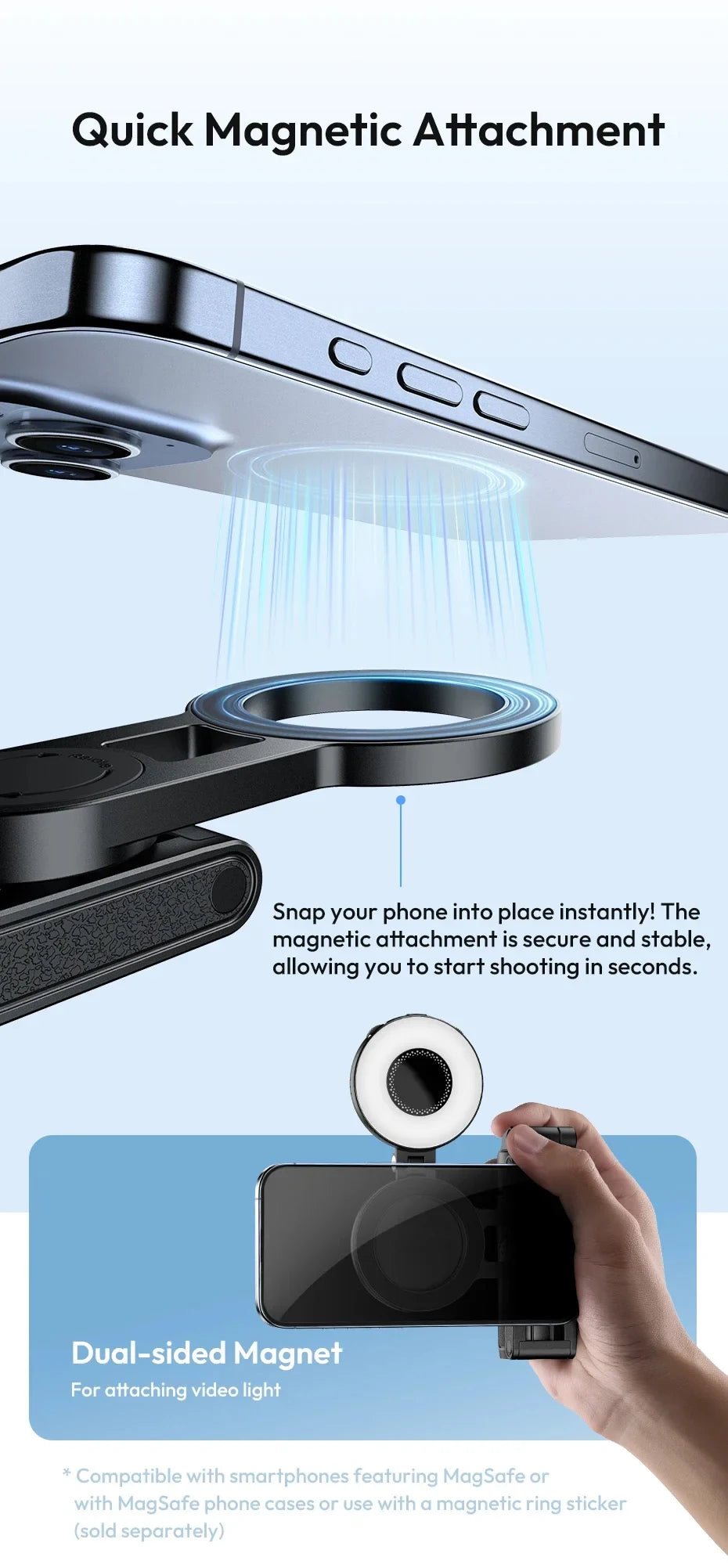 Magnetic Phone Tripod - Wireless Grip Selfie Stick for iPhone &amp; Samsung 📱✨