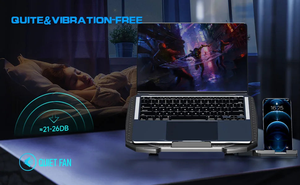 COOLCOOLD Laptop Cooling Pad - 12-17" Cooler Stand with 5 Quiet Fans & Adjustable Angles
