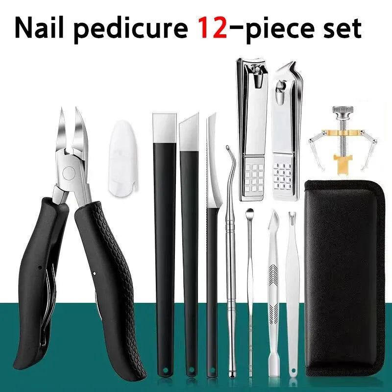 Professional 12-Piece Nail Care Set | Eagle Nose Pliers & Dead Skin Scissors for Paronychia, Thick Nails & Manicure