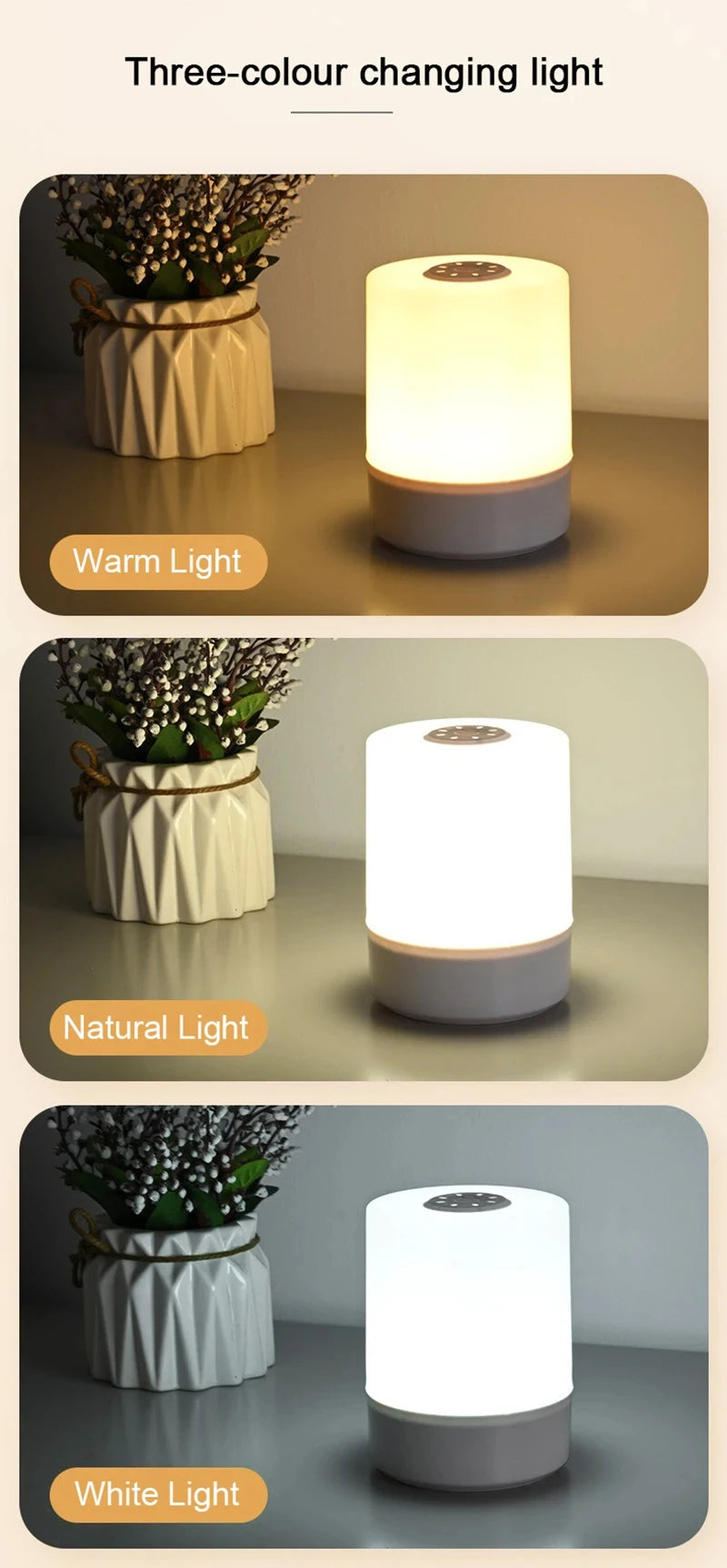 Touch Night Lamp - 3 Modes Dimmable Bedside Light with USB Charging 🌟✨