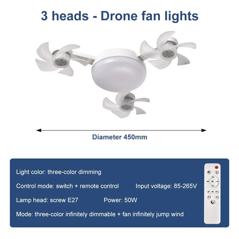 Creative Drone Ceiling Lamp Electric Fan with Light Remote Control E27