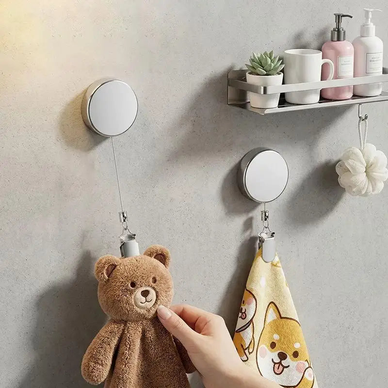 Retractable Metal Towel Holder | Self-Adhesive Wall Mount, No Drill, Stainless Steel Extendable Bar for Kitchen Bathroom Bedroom