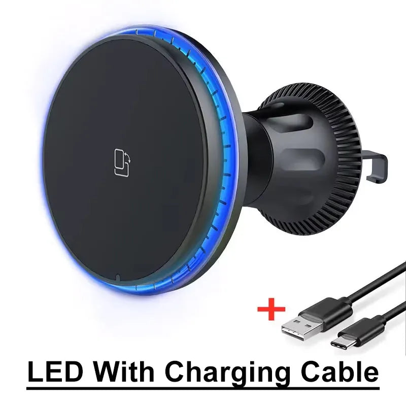 30W Magnetic Car Wireless Charger RGB for iPhone 12-15 Pro Max MagSafe Car Phone Holder