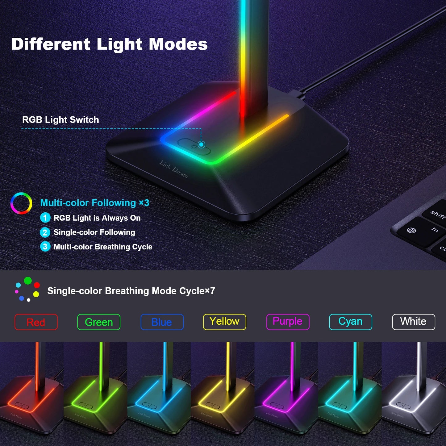 New Bee Z8 RGB Headphone Stand - Gaming Headset Holder with 2 USB Ports & Non-Slip Base