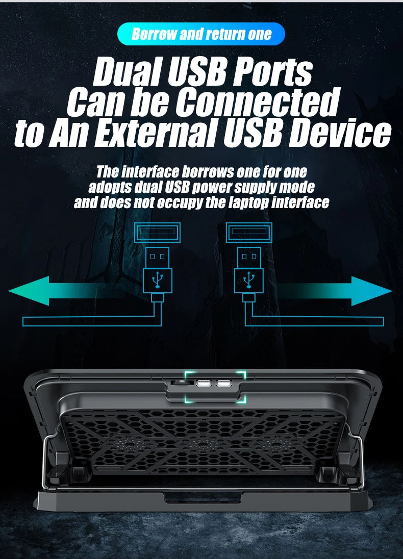 COOLCOLD A9 Gaming RGB Laptop Cooler - 6 Fan LED Light Stand with 2 USB Ports for 13-18" Laptops & MacBooks