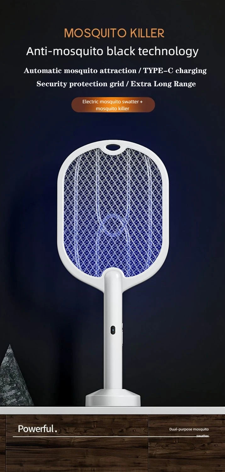 3000V Mosquito Swatter | 3-in-1 Electric Mosquito Killer — Handheld, Wall Mount & Desktop Lamp with TYPE-C Charging