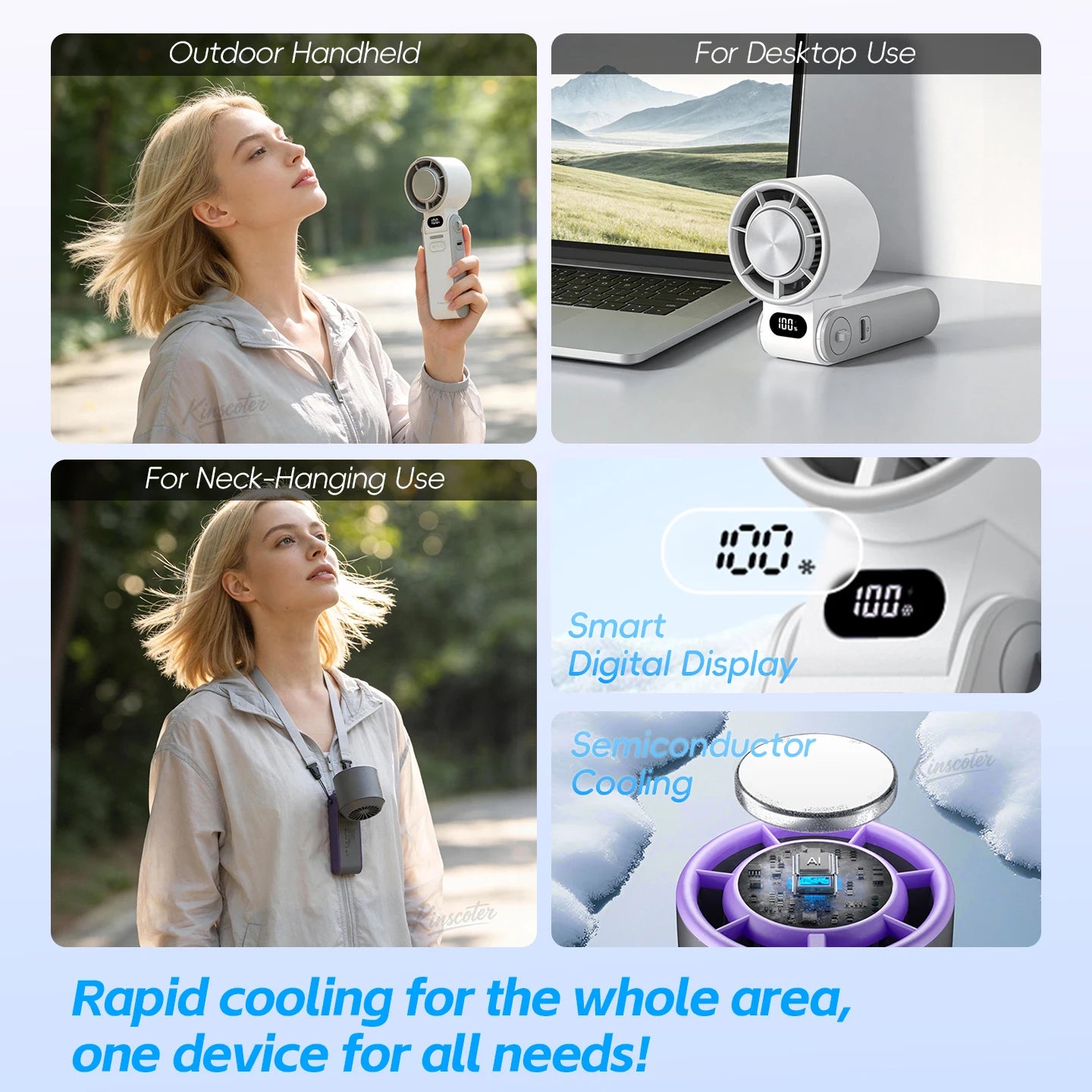 KINSCOTER Outdoor Foldable Portable Handheld Fan Mini Cooling Rechargeable 3600mAh 100-level Free Control High Speed Turbo Fan