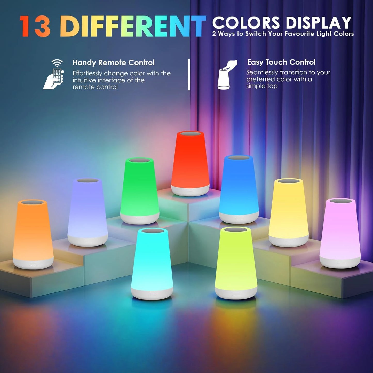 LED 13 Color Changing Night Light - Rechargeable RGB Touch Lamp 💡✨