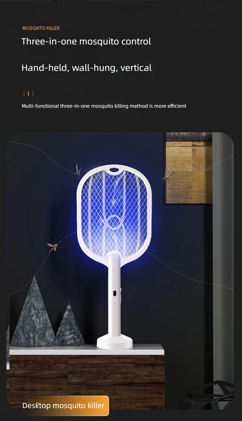 3000V Mosquito Swatter | 3-in-1 Electric Mosquito Killer — Handheld, Wall Mount & Desktop Lamp with TYPE-C Charging