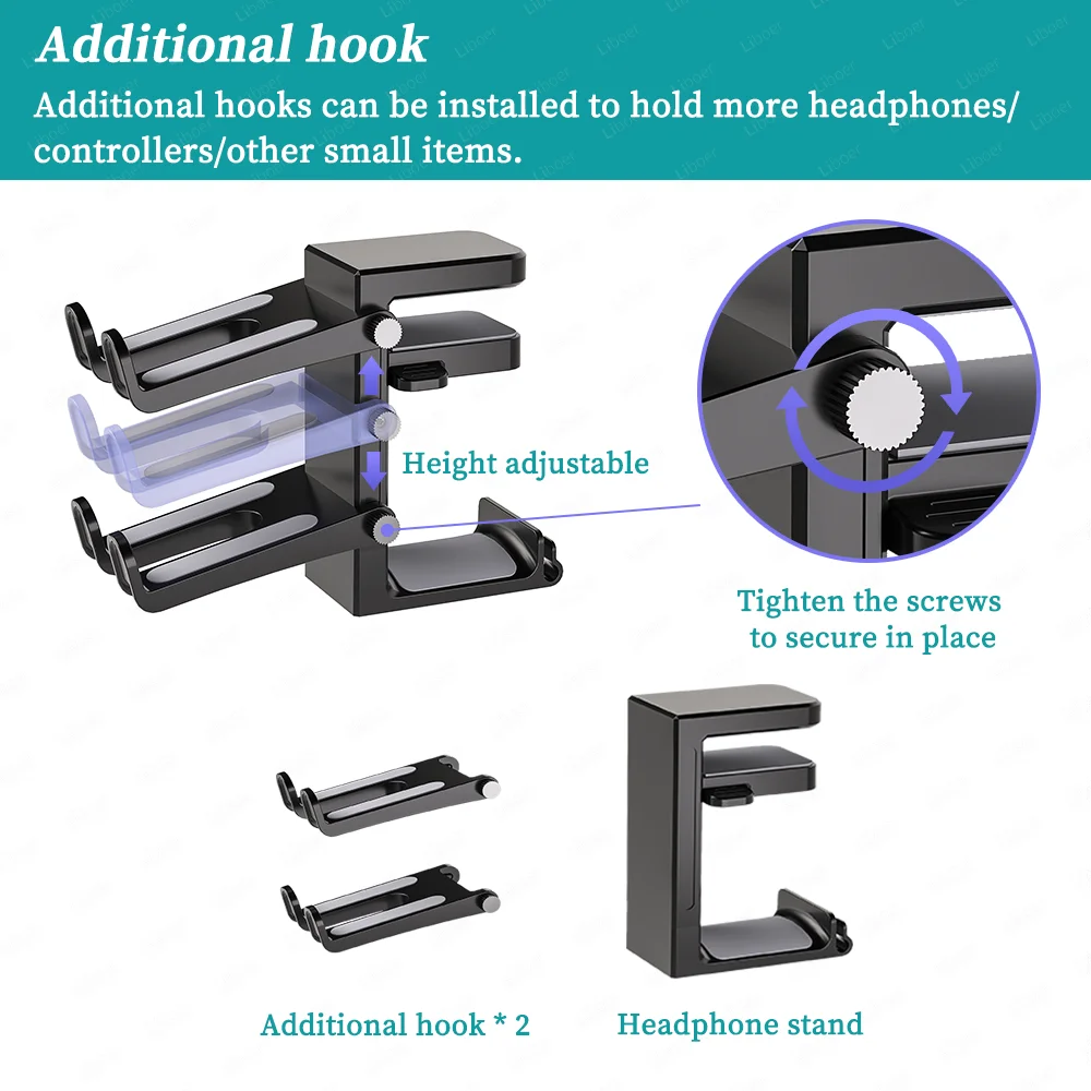 2-in-1 PC Gaming Headphone Stand - Adjustable Space-Saving Holder