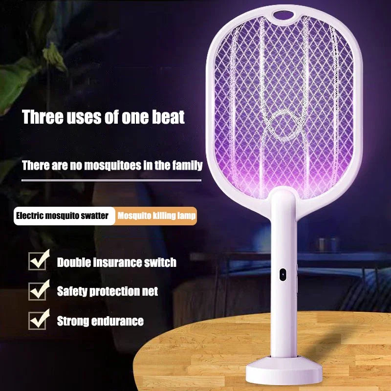 3000V Mosquito Swatter | 3-in-1 Electric Mosquito Killer — Handheld, Wall Mount & Desktop Lamp with TYPE-C Charging