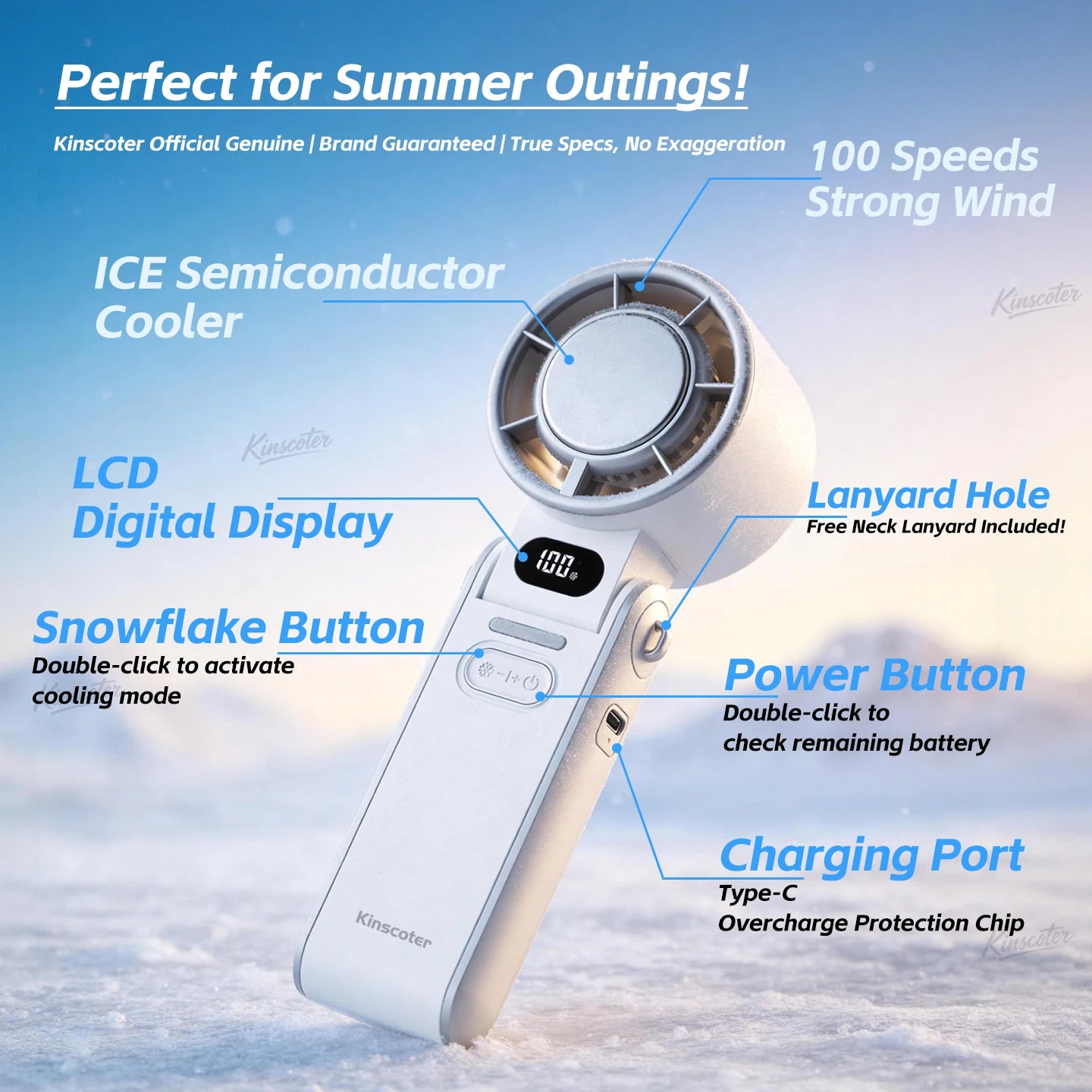 KINSCOTER Outdoor Foldable Portable Handheld Fan Mini Cooling Rechargeable 3600mAh 100-level Free Control High Speed Turbo Fan