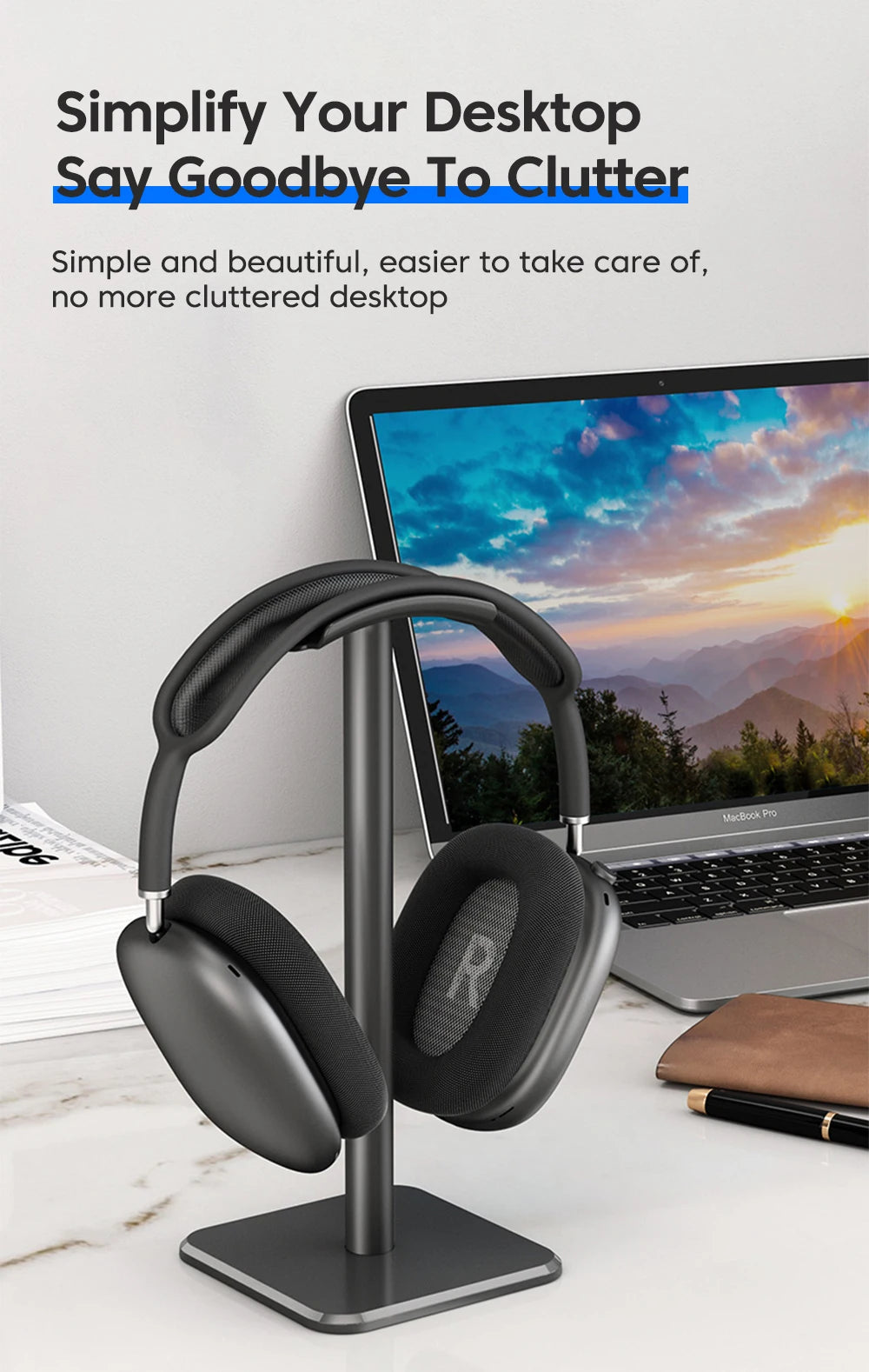 Universal Headphone Stand - Aluminum Alloy Gaming Headset Holder for Desktop Earphones Support