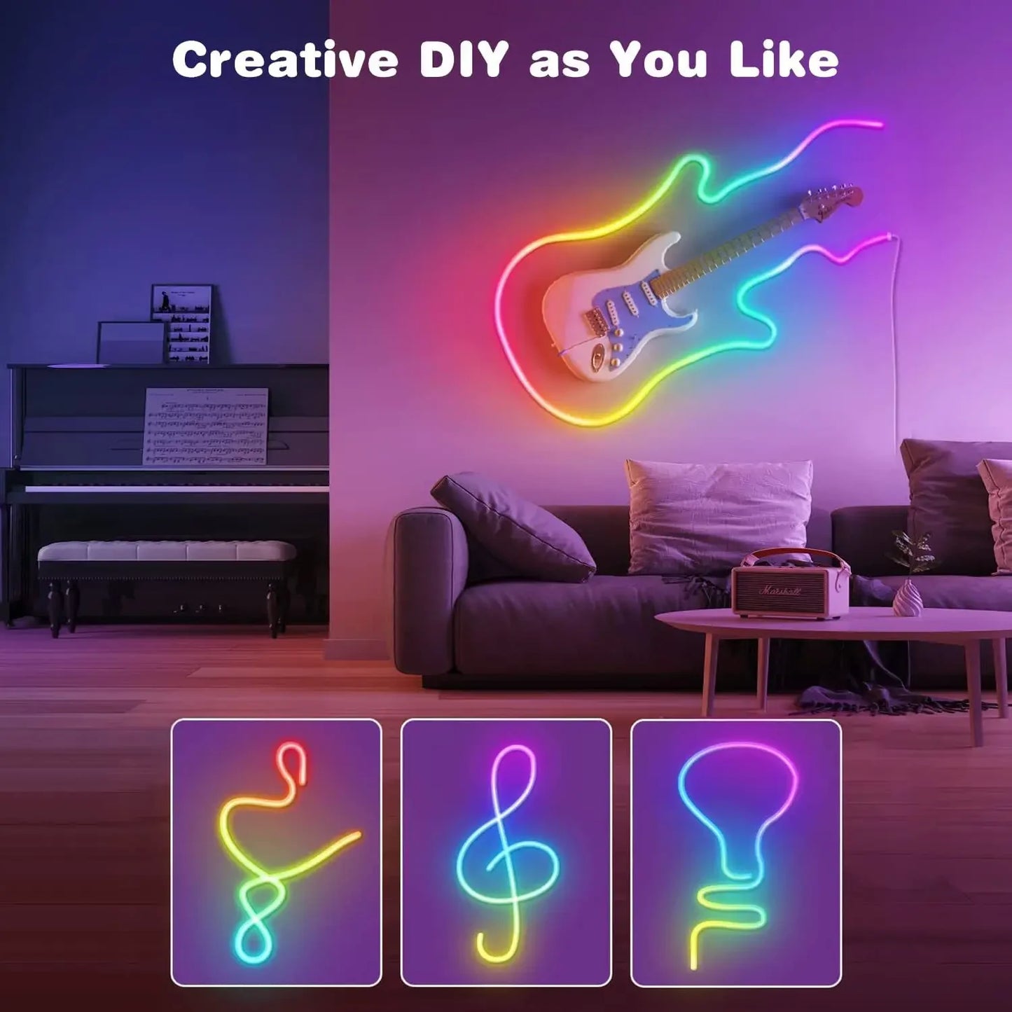 RGB Neon LED Strip - 1/2/3/5M IP65 Waterproof USB Neon Ribbon with Tuya App Control for Home Decor