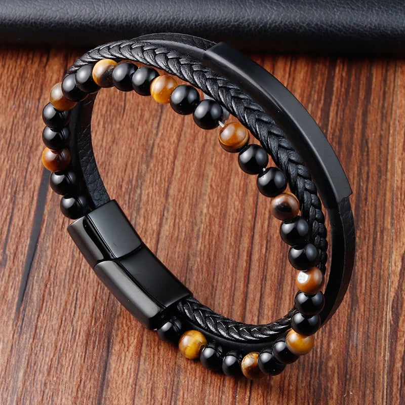 Charm Braid Rope Bracelet - Stainless Steel Magnetic Buckle Leather Bracelet for Men 🧲✨