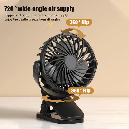 Rechargeable Portable Electric Fan 720° Rotating Hanging Clip Fan
