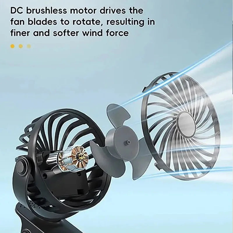Rechargeable Portable Electric Fan 720° Rotating Hanging Clip Fan