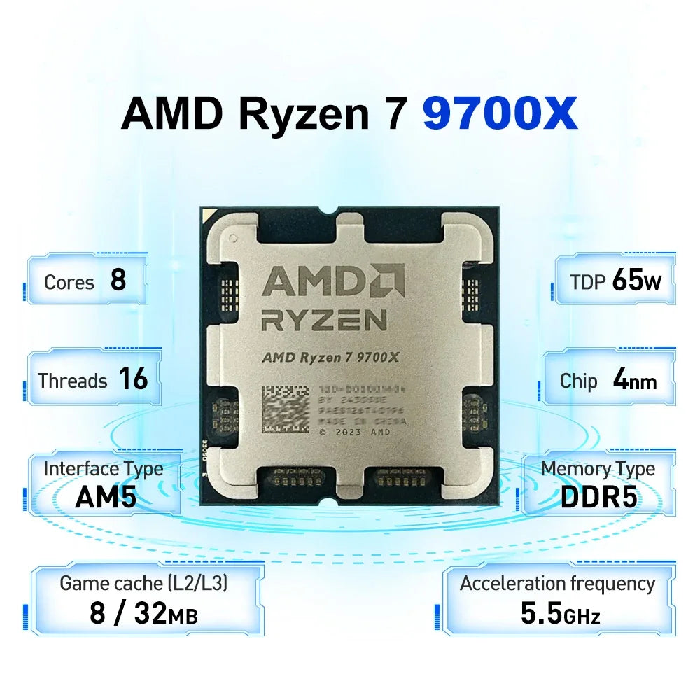 AMD Ryzen 7 9700X R7 9700X 3.8GHz L3=32M Processor 65W 8-Core 16-Thread DDR5 Socket AM5 4NM NEW  but No Fan