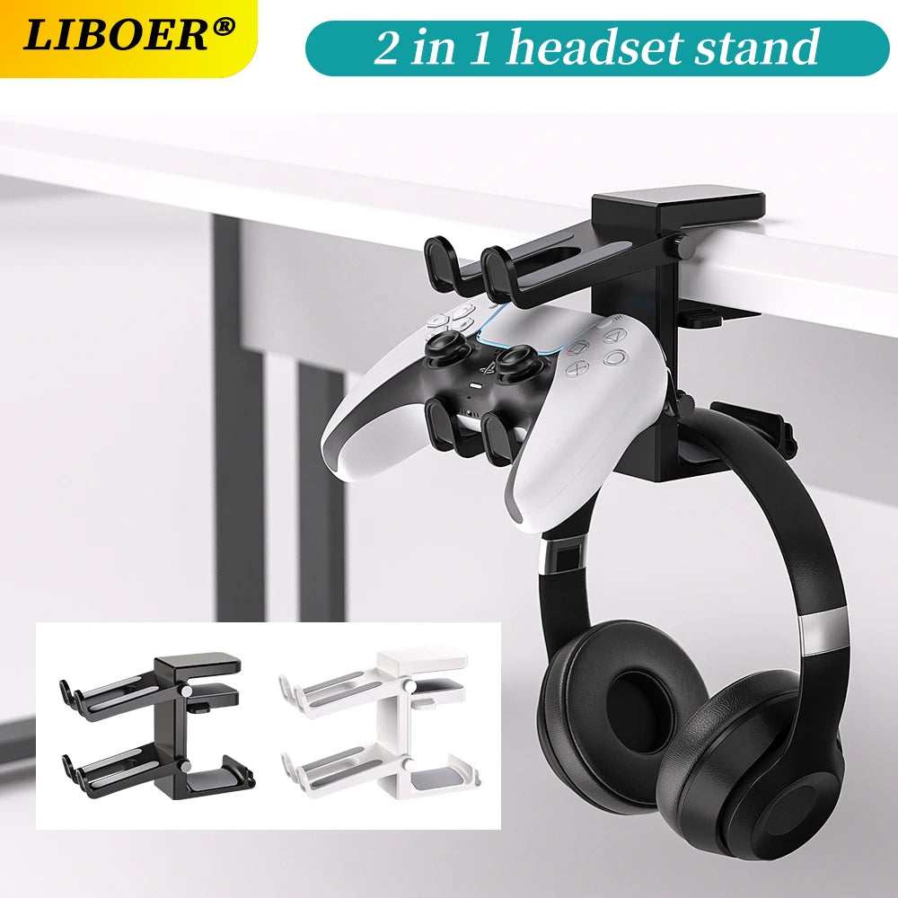 2-in-1 PC Gaming Headphone Stand - Adjustable Space-Saving Holder