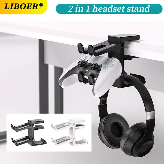 2-in-1 PC Gaming Headphone Stand - Adjustable Space-Saving Holder