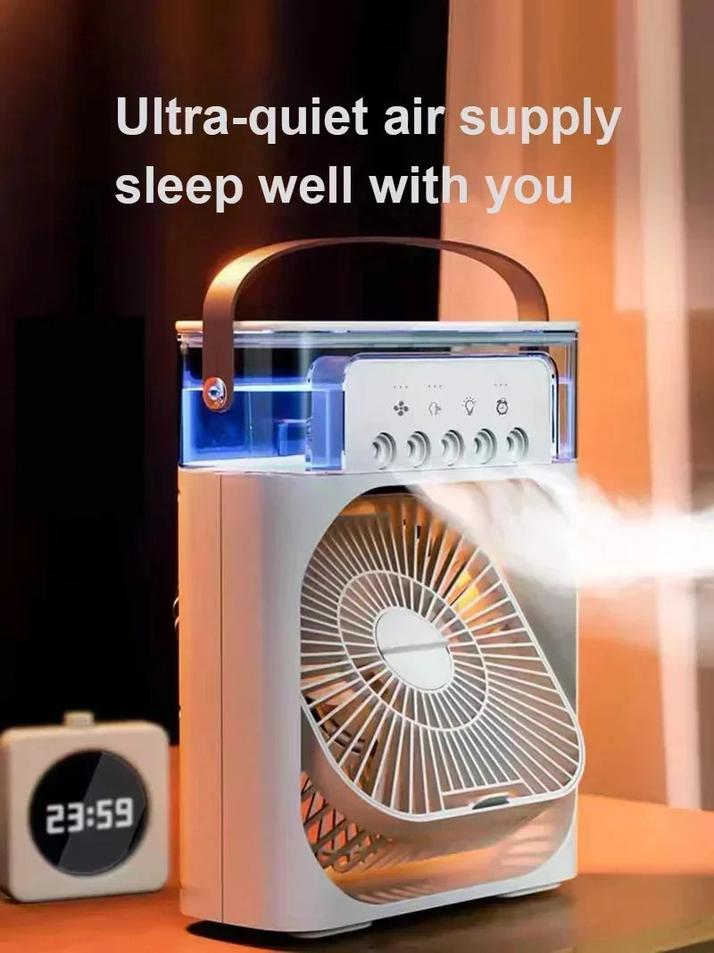 3 In 1 Fan Air Conditioner with 7-color LED light on desk