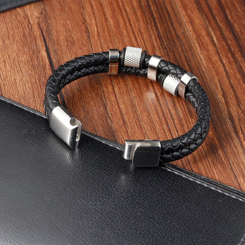 Charm Braid Rope Bracelet - Stainless Steel Magnetic Buckle Leather Bracelet for Men 🧲✨