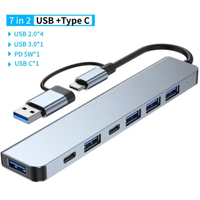 USB 3.0 Type-C Adapter Docking Station - Multi-Hub Splitter with USB 2.0, TF/SD Card Reader & Audio for MacBook Pro