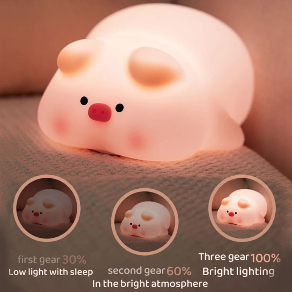Kawaii Lion Night Light Rechargeable 3 Level Dimmable Silicone Sleeping Light