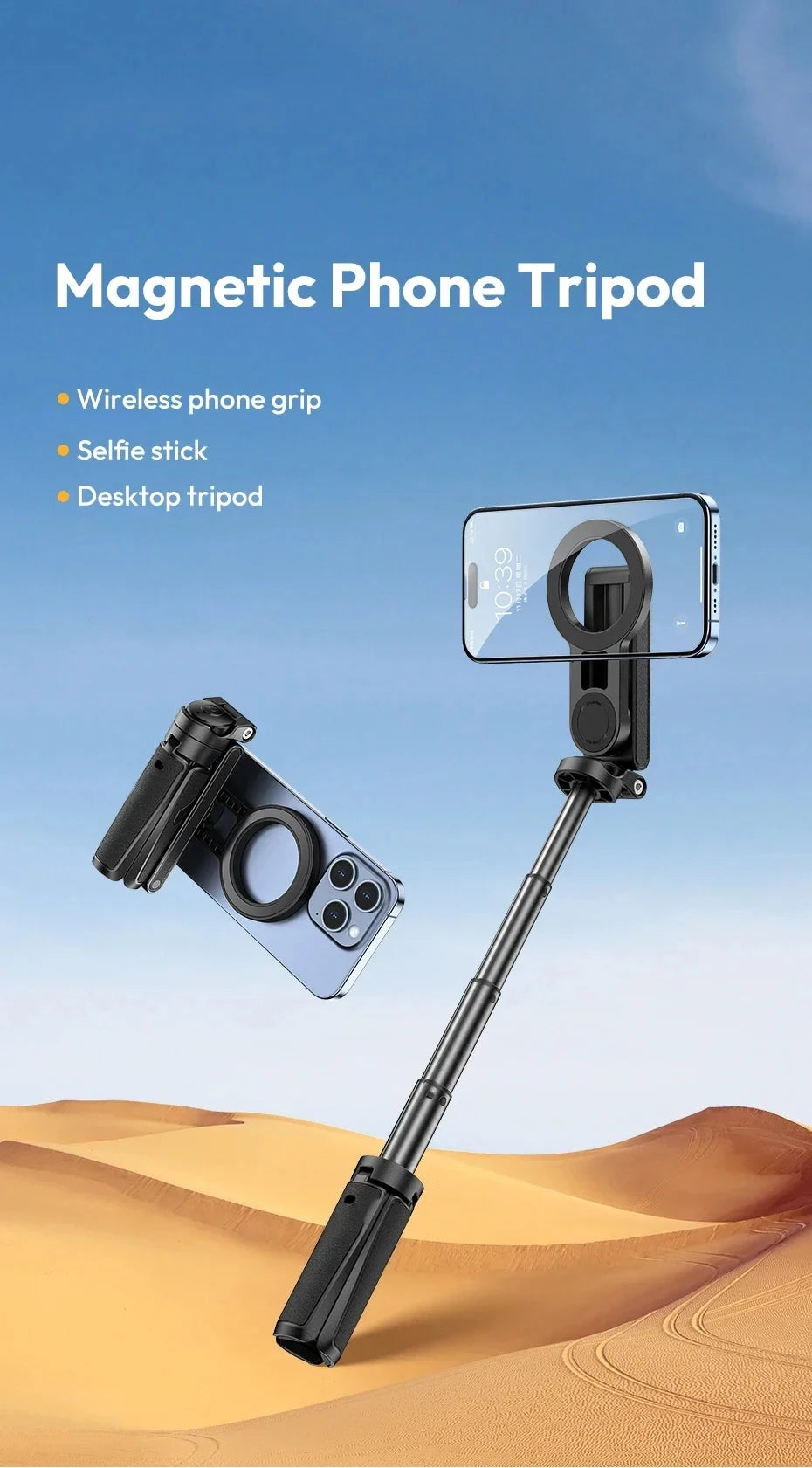 Magnetic Phone Tripod - Wireless Grip Selfie Stick for iPhone &amp; Samsung 📱✨