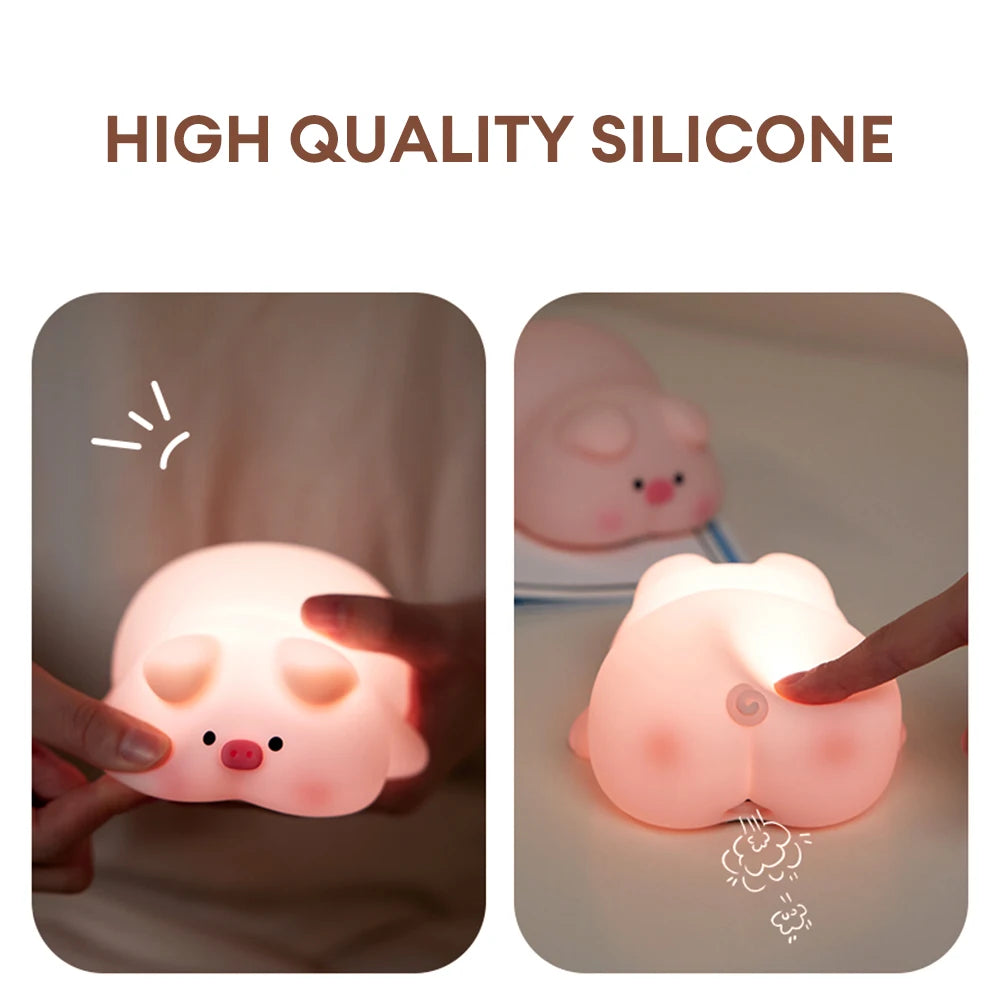 Cute Piggy Silicone LED Night Light - Touch Sensor Animal Lamp for Kids 🐷✨