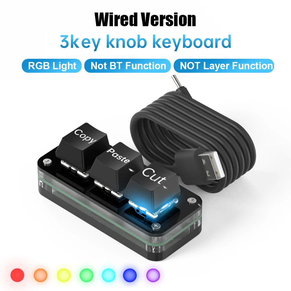 RGB Macro Keypad | 3-Key Hot Swap Mechanical Keypad with Knob, OUTEMU Red Switches, Custom Macro Programming for Photoshop & Multimedia
