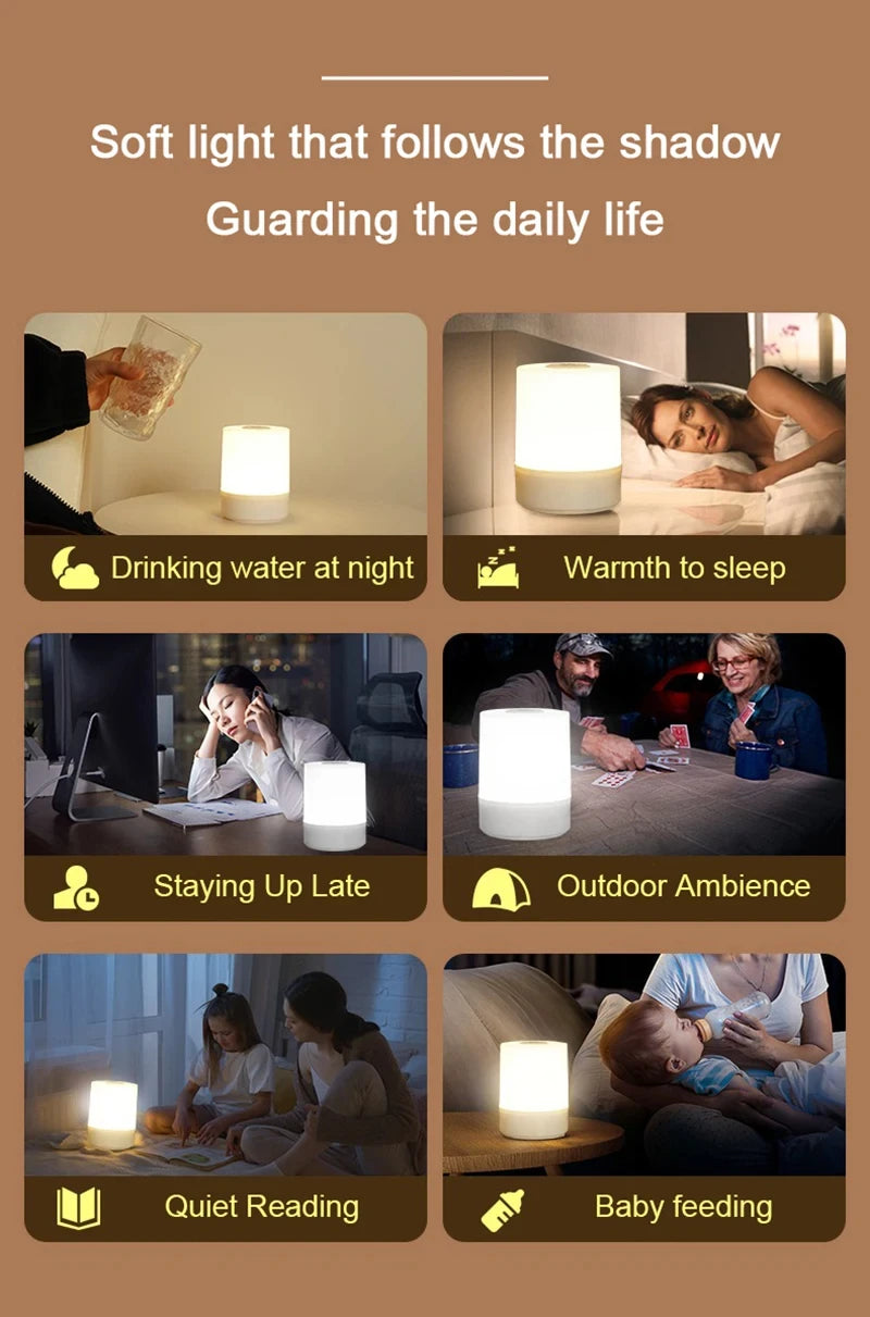 Touch Night Lamp - 3 Modes Dimmable Bedside Light with USB Charging 🌟✨