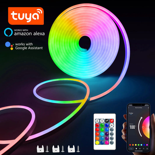 RGB Neon LED Strip - 1/2/3/5M IP65 Waterproof USB Neon Ribbon with Tuya App Control for Home Decor