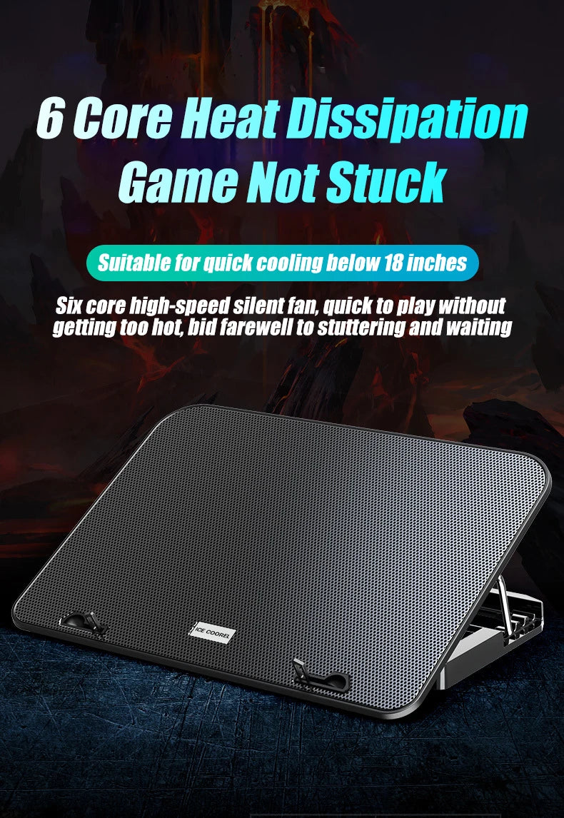 COOLCOLD A9 Gaming RGB Laptop Cooler - 6 Fan LED Light Stand with 2 USB Ports for 13-18" Laptops & MacBooks
