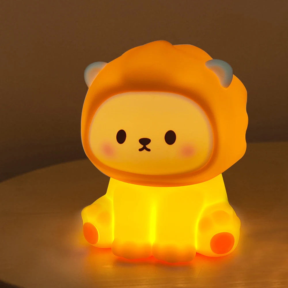 Kawaii Lion Night Light Rechargeable 3 Level Dimmable Silicone Sleeping Light