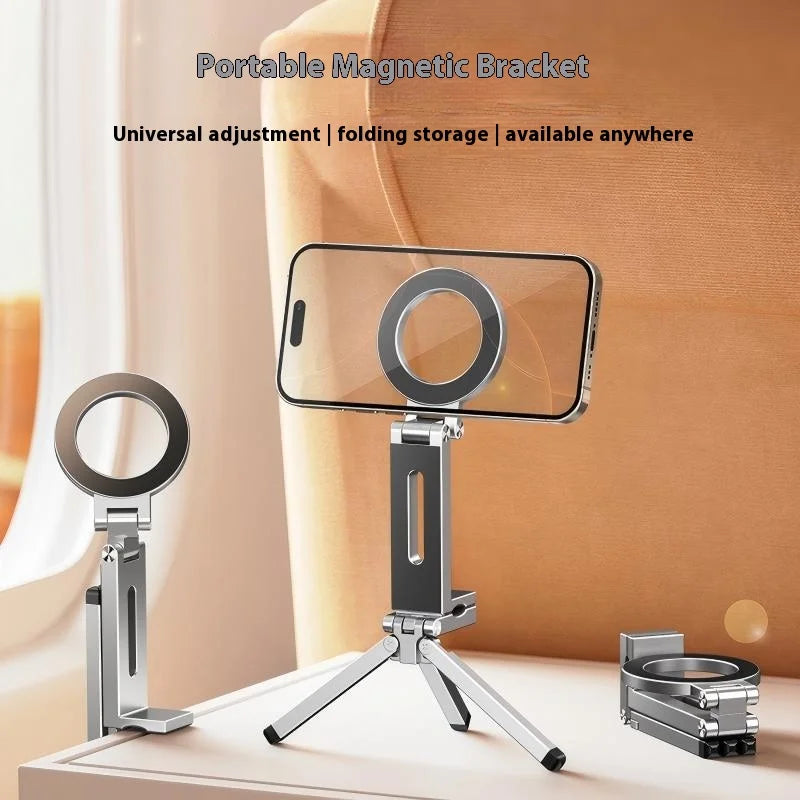 Portable Magnetic Phone Holder Aluminum Alloy 360° Rotating Foldable Tripod